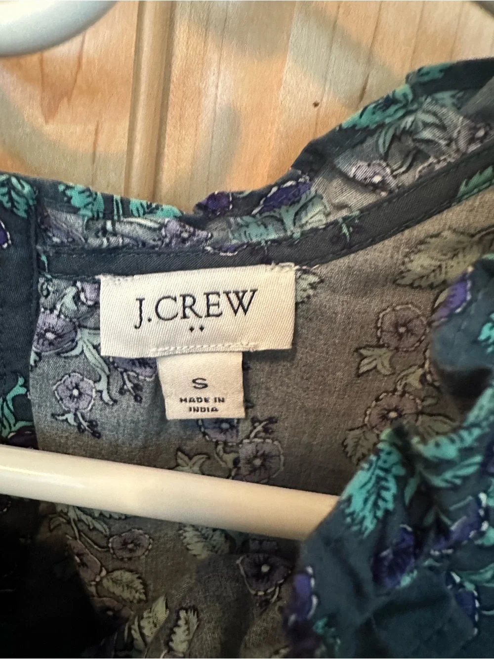 J. Crew Navy Floral Smocked Ruffle Blouse